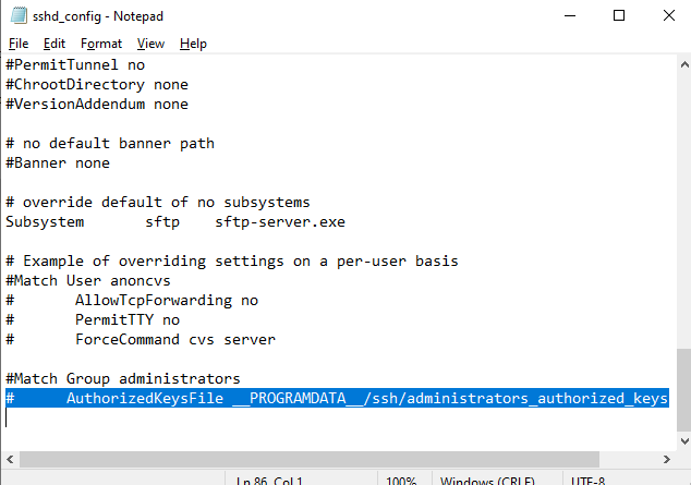 Match Group administrators AuthorizedKeysFile __PROGRAMDATA__/ssh/administrators_authorized_keys