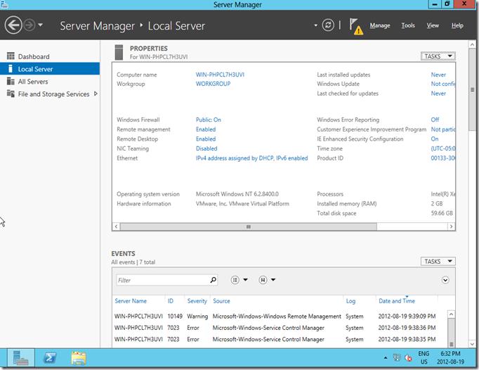 Параметры сервера в windows server 2012