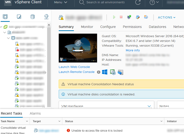 Unable to access file since it is locked - блокировка vmdk или снапшота в vmware