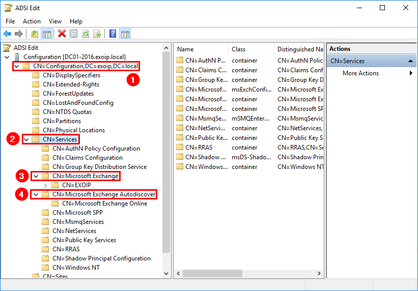 Удаление Microsoft Exchange и Microsoft Exchange Autodiscover через ADSI Edit