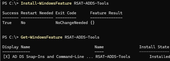Install-WindowsFeature RSAT-ADDS-Tools в Windows Server
