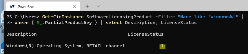 Get-CimInstance SoftwareLicensingProduct - получить статус активации Windows из PowerShell