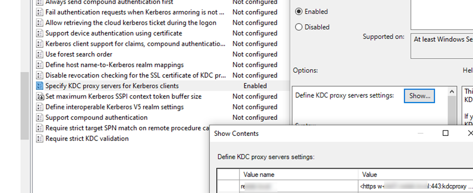Групповая политика Specify KDC proxy servers for Kerberos clients