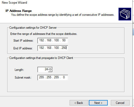 диапазон IP адресов области DHCP