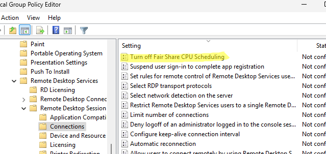 Групповая политика Turn off Fair Share CPU Scheduling