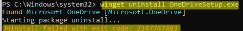 winget удаление клиента onedrive из командной строки