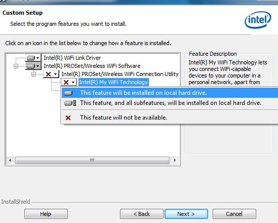 удаление компонента Intel My WiFi Technology