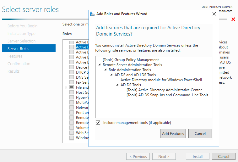 Установка роли Active Directory Domain Services