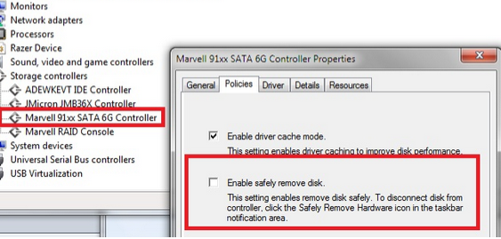 Отключить Enable safely remove disk
