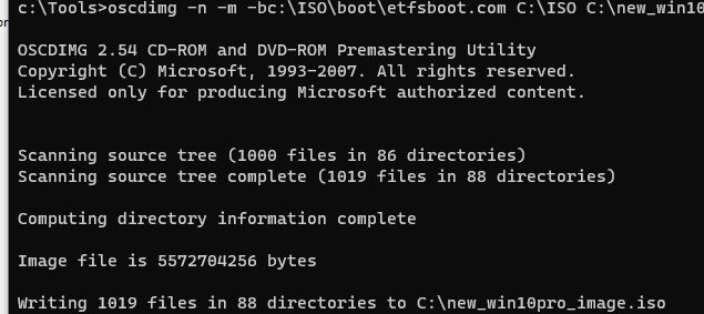 oscdimg - конвертировать образ windows в установочный ISO файл
