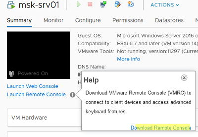 установите VMware Remote Console (VMRC)