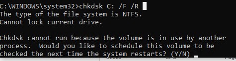 chkdsk системный диск заблокирован, запланировать его проверку при следующей перезагрузке