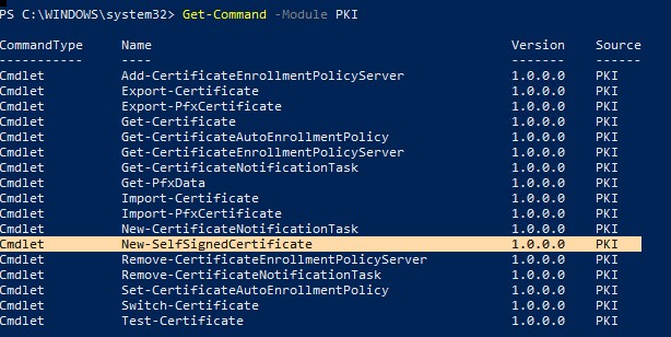 управление самоподписанными сертфикатми встроенным модулем powershell pki