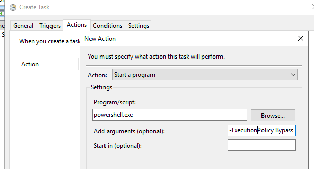 запуск powershell скрипта из task sheduler
