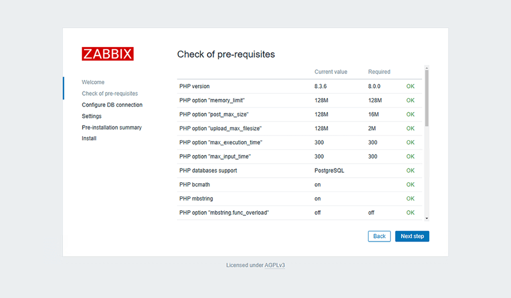Проверка требований при установке Zabbix 7