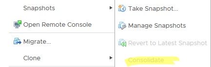 кнопка consolidate snapshot не активна