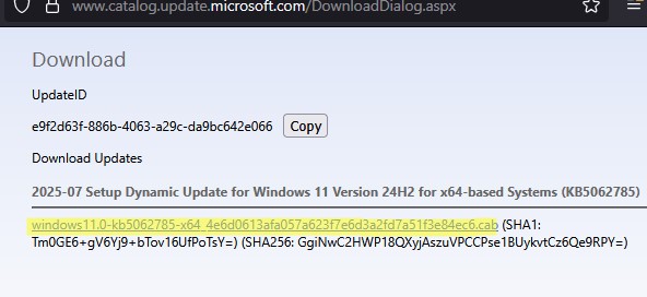 скачать последнее кумулятивное обновление MSU и CAB для windows 