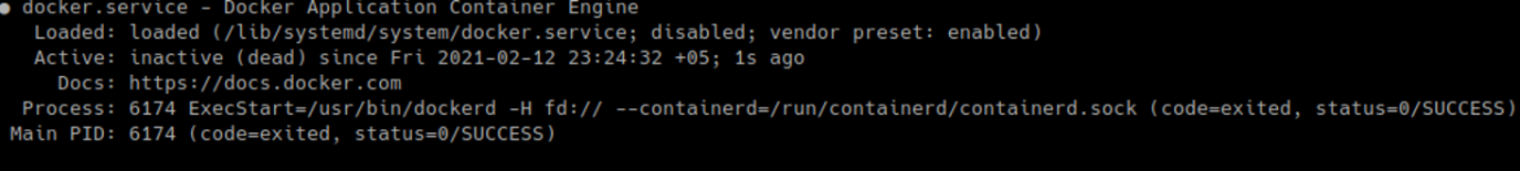 docker.service inactive (dead) code=exited