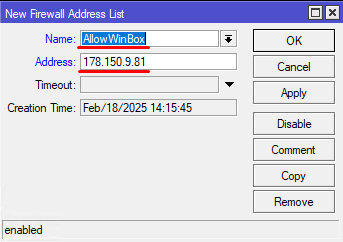 Добавление доверенного IP в список AllowWinBox