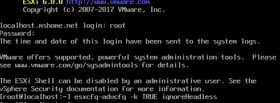 Esxcfg-advcfg -k TRUE ignoreHeadless
