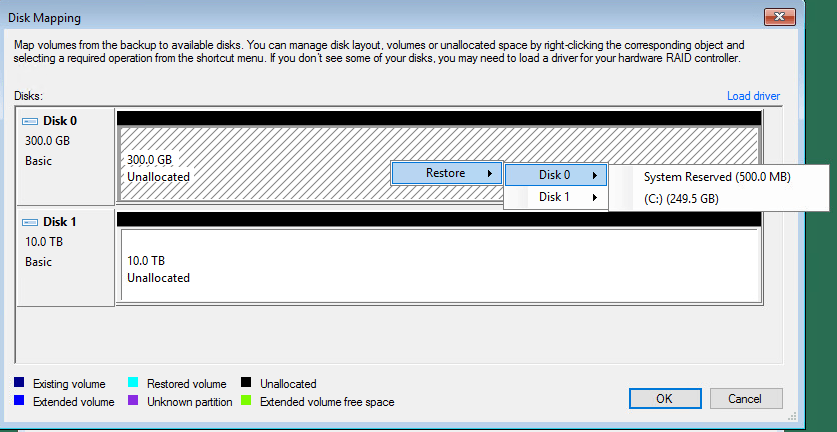 Сопоставление системного диска в Veeam Bare Metal Recovery