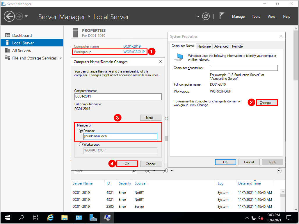 Присоединение Windows Server к домену Active Directory