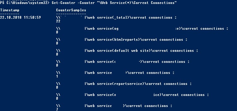 iis-Get-Counter Connections сколько пользователей сейчас подключено к iis