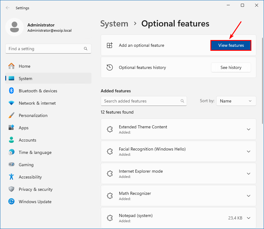 Просмотр дополнительных компонентов Windows 11 для установки RSAT