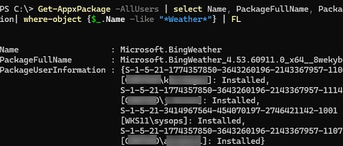 Get-AppxPackage allusers - приложение установлено в профили нескольких пользователей