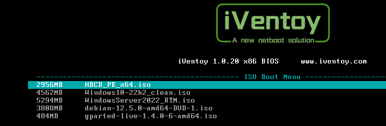 загрузочное PXE меню iventoy