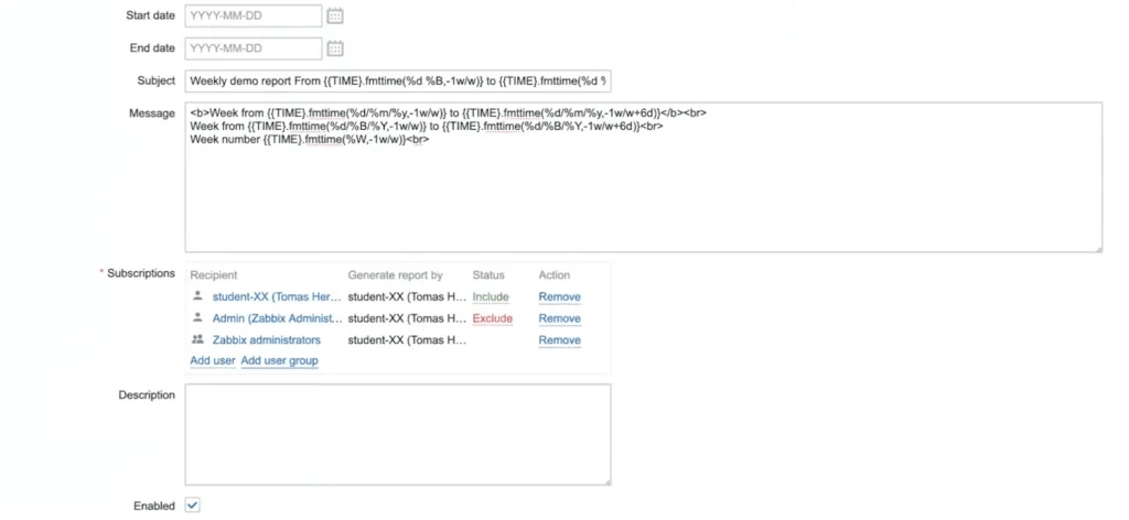 Настройка подписчиков Scheduled report в Zabbix