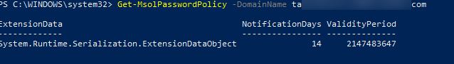 Настройки политики паролей в Azure AD - Get-MsolPasswordPolicy 