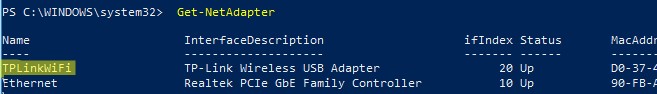 Get-NetAdapter список сетевых адаптеров