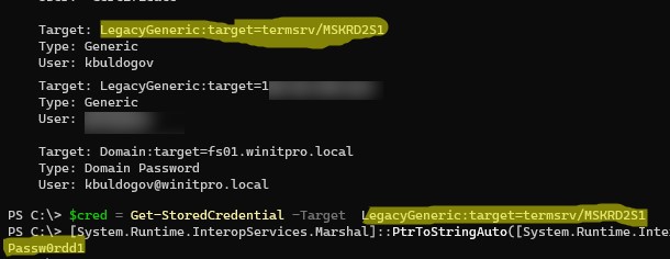powershell: получить пароль в открытом виде из диспетчера учетных записей Wndows 