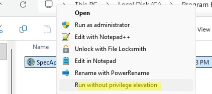 Новый пункт меню в проводнике Run without privilege elevation