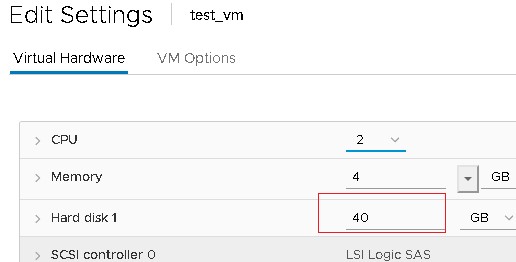 размем виртуального диска в клиенте vmware esxi уменьшился