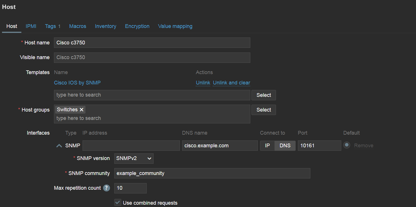 Типы интерфейсов хоста в Zabbix Agent SNMP JMX IPMI