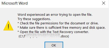 Ошибка Word при попытке открытия DOCX файла загруженного из Интернета
