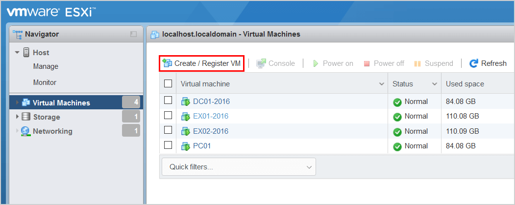 Регистрация виртуальной машины VMware ESXi