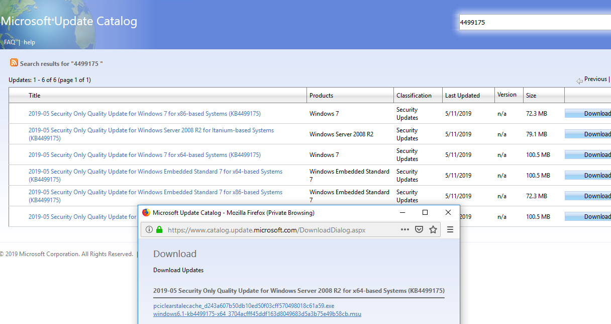 скачать обновления windows для зашиты от уязвимости CVE-2019-0708 Remote Desktop Services 