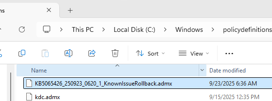 ADMX шаблон KB5065426_250923_0620_1_KnownIssueRollback.admx