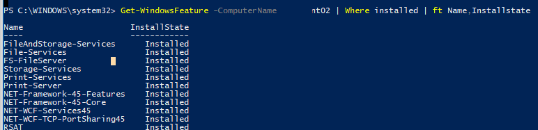 получить список установленны ролей на удаленном windows serevr 2016
