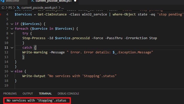 powershell скрипт для принудительной остановки всех зависших служб