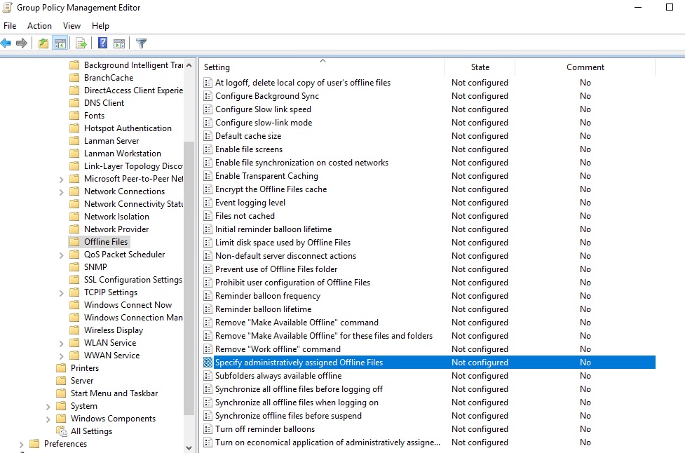 групповые политики для настройки offline files в windows 10