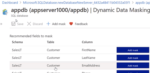 выбрать столбец в базе данных azure для шифрования