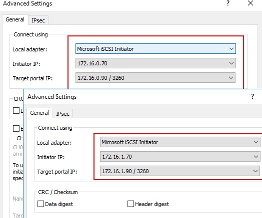 привязка IP адресов iscsi target к iniciator