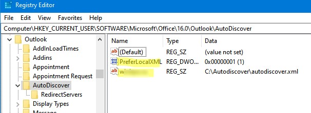 outlook autodiscover через локальный xml файл