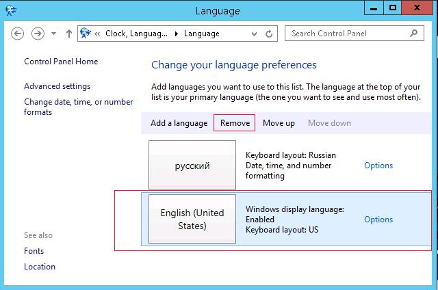 Удаляем английский язык ввода в windows 8