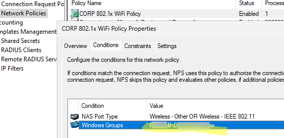 Условие Wireless IEEE 802.11 в политике NPS