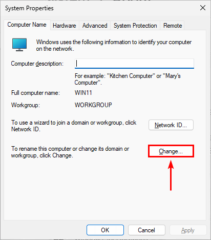 Изменение членства компьютера Windows 11 в домене